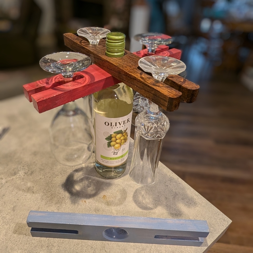 Wooden Wine glass holders for wine bottle & holds Wine Glasses